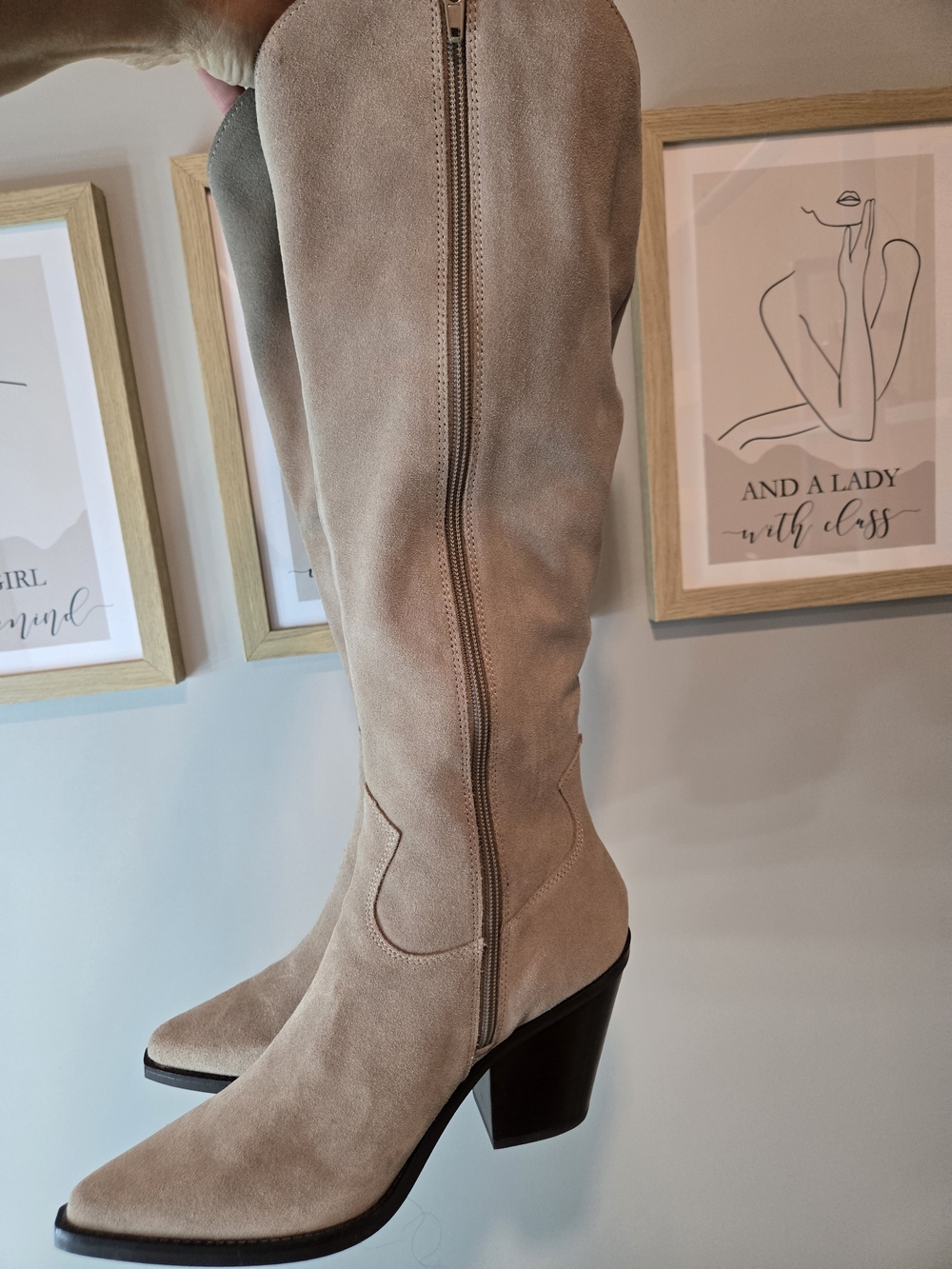 NWT Aldo Suede Knee-High Western Block Heel Boots - Beige *READ - Picture 11 of 16